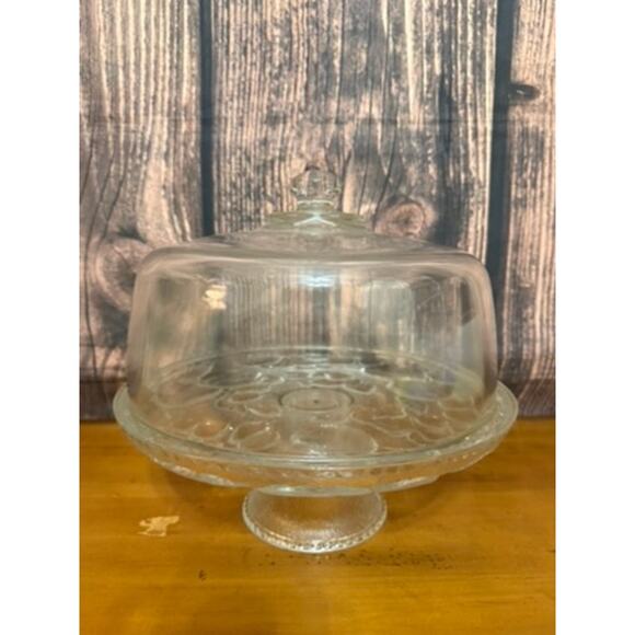 Fruit Embossed Cakeplate & Dome Set Clear Elegant Design 12" - Picture 2 of 7